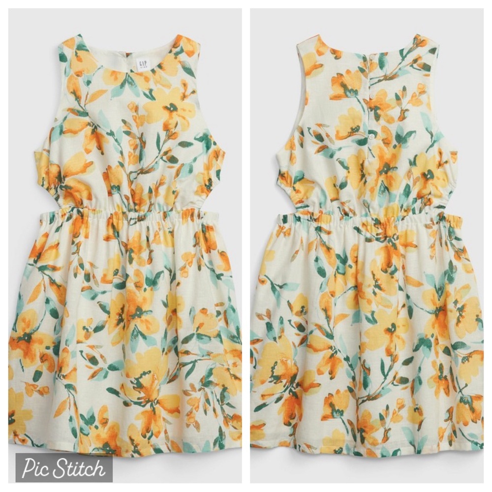 NWOT Gap Kids Linen Cotton Summer Floral Print Cutout Dress size 14-16